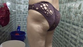 A girl forplay in bathroom and her boyfriend review in windows. Girl showing her Huge Boobs and Ass. Boyfriend love Her Ass.