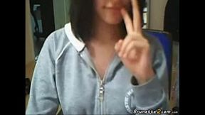 Asian with nice tits put a marker in her hairy pussy