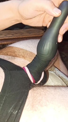 Using vibrator Toy on needyCock