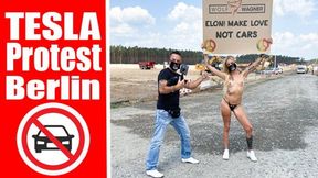 Nude protest in front of Tesla Gigafactory Berlin, Pornshoot