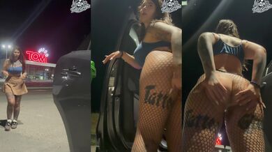 Messy squirt in the mall parking lot screams and soaks the seat