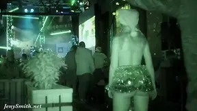 She wore only a tinsel at club! Public flashing