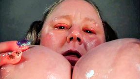 BBW BDSM Rope Tied Oily Boobs and Nipples Solo Play