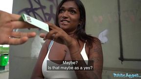 Sexy ebony woman with nice big ass and tits agrees to give me a blowjob and ride my cock in a public place