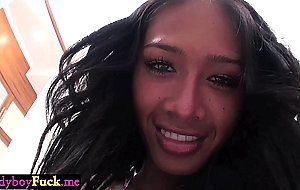 Ladyboy student sucked teachers big white cock before bareback anal sex