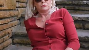 Hot blonde MILF blows cock in pantyhose