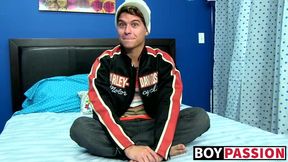 Naughty twink jerks off his hard dick and dildoing his ass
