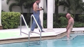 Lustful daddies poolside barebacking until spilling cumshot