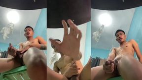 Asian Gay Stud Jerks Massive Cumshot Gusher Destroyed