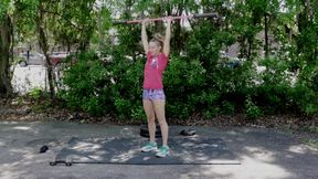 Dirty Sweaty Outdoor Workout – barbell curls, squats and abs