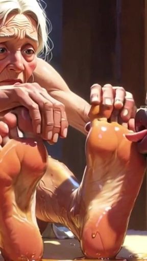 Old Granny Foot Worship - Man Licking Oiled Wrinkled Soles