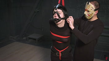 Bondage session with Vesna - Red ropes, strappado, hogtie