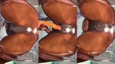 Curly milky wet Cunt on a oily chair slipping and sliding in plastic Dick