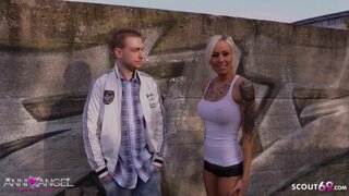 Blonde with braid and tattoos fucked outdoors