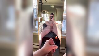 Uncircumcised lush gams lays back in front of mirror frolicking with his man meat being spoken no jizz.