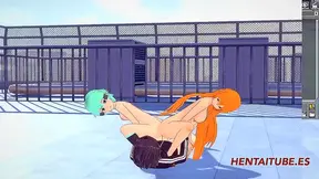 Kirito Cums On Asses Of Asuna & Leafa in Sword Art Online Hentai Threesome