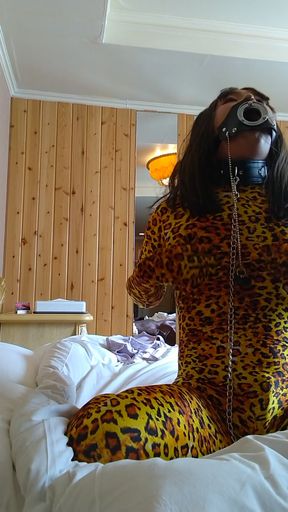 A cross-dressing boy becomes a female panther with a shackle and masturbates cutely   Clip 2