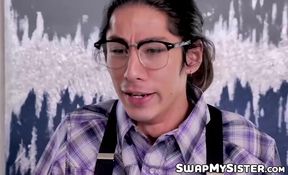 Kinky stepsisters Kenna James and Alex Coal teach their geeky stepbrothers about sex