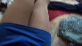 Crossdresser in Nylon Skirt Jerks Off