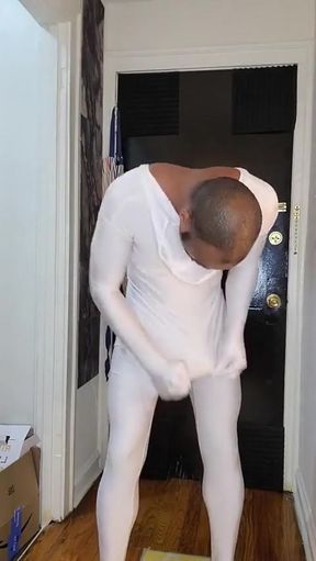 Kenniejai Wears Whte Spandex and Cums