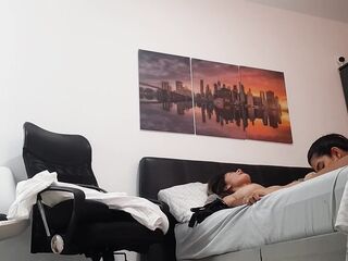I bang my girlfriend's vagina on all fours with a harness and we make captivating groans