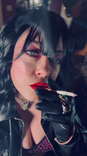 Leather Clad Tina Snua Smokes A Cork Cigarette - You Love Me Dressed Head To Toes In Leather - Gloves