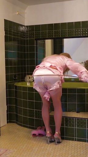 Pink Satin Sissy On The Prowl - posed, anal stretching, spanking, cumshot   Clip 1
