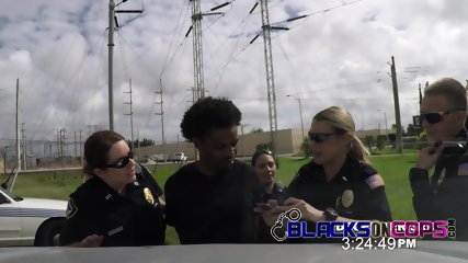Stupid pervert gets caught by milf cops as he peeps on white women