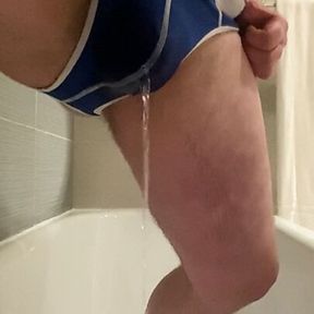 Blue Buttless underwear pissing