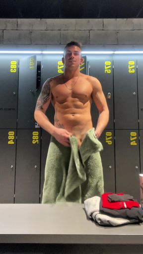 Almost Caught in the Gym Locker Room Showing off My Hard Cock