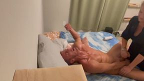 Raunchy dude gets his rocks off on a sensual chick's expert prostate pleasure party