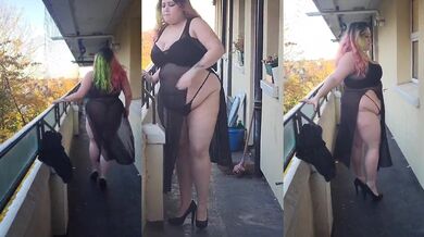 Sexy smoking BBW teen in lingerie in public