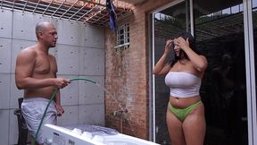 dripping wet stepdaughter: soaked t-shirt tease turns into taboo fuck