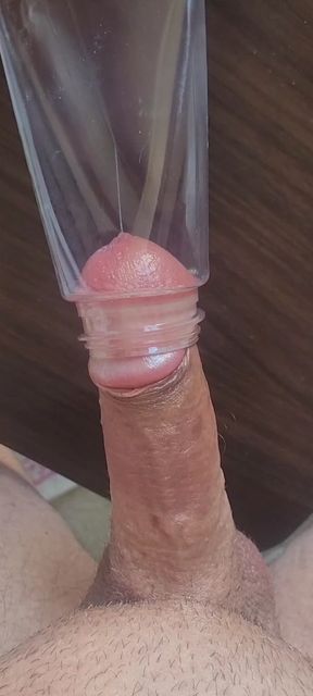 Masturbating with plastic bottle, cumming with hand strokes, lick up my cum