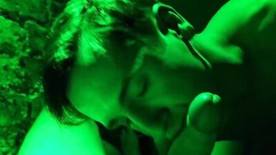 While sex sauna cruising young twink found a juicy dick in a neonlight room to suck the cum out