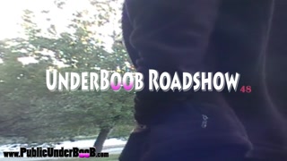UnderBoob RoadShow Big Tit MILF with Nip Slip on a cool fall day