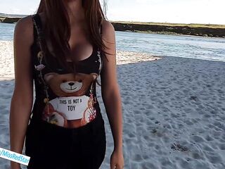 Public Oral-job on Beach Throat Creampie