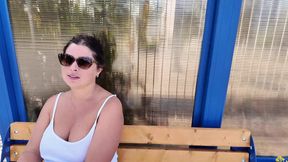 Cheating Stepmom. Stepson Fucked Stepmom in Mouth at a Bus Stop
