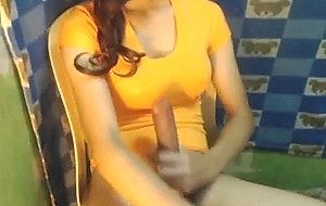 Shemale self sucks her huge dick