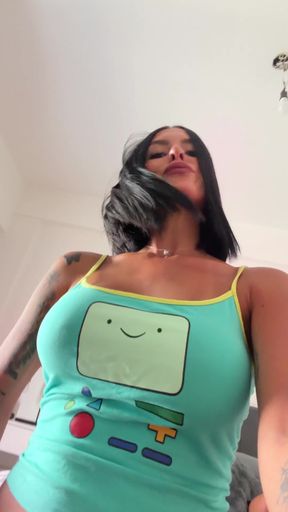 Big-titted Latina takes a group cumshot