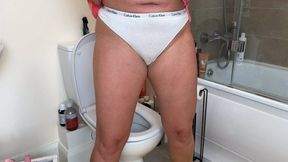 Stepmom pee in white panties in toilet