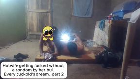 Hotwife getting fucked without a condom by her bull. Every cuckold's dream. part 2.
