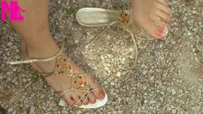 Nyllady Moistering Her Legs and Feet with Lotion and Massaging Them in Her Car