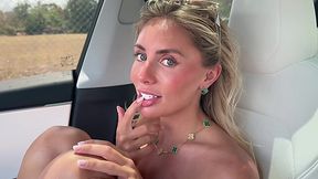 Wild public fuck in a self-driving car with hot tanned Blonde