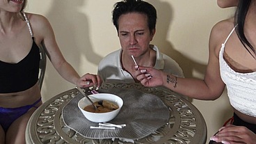 Sadistic Brat Girls Humiliation Feeding!