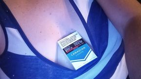 Cigarettes make me so horny. Cum see how hard my nipples get under my tank top as I rub my cigarette on them and pinch them. I love the way they get extra hard when I cough ?. I'm a filthy girl and get so turned on rubbing smoke on my chest. ?
