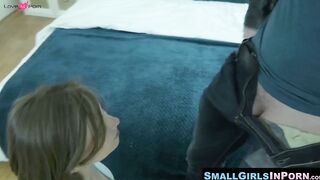 SmallGirlsInPorn.com - Small girl lets guy fuck her while holding her in the air