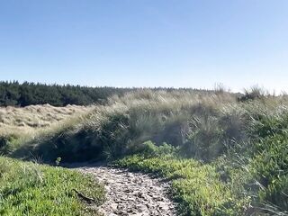Public NZ beachwalk JOI with edging and ruined orgasm