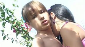 Gorgeous petite teen goes lesbo