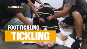 Three people tie two women together with a rope and tickle them a lot (Cc)